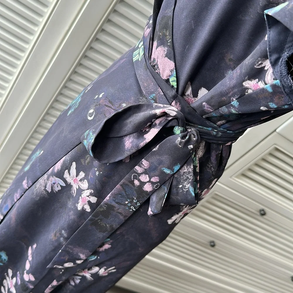 Babaton XS Floral Wrap Dress in Charcoal/Pink/Blue/Green - Picture 4 of 8